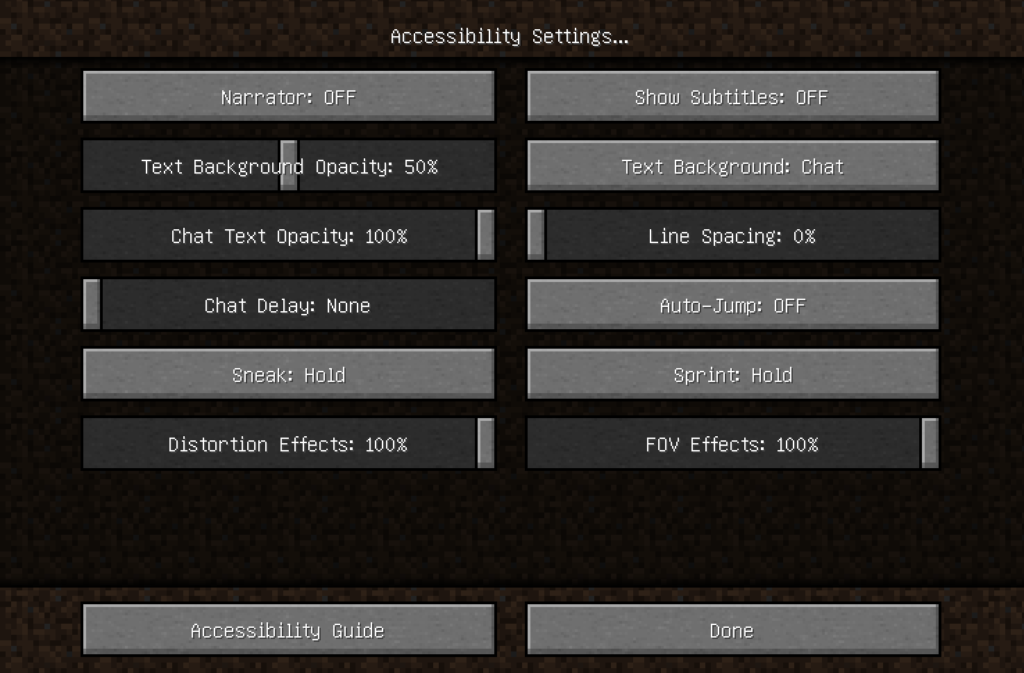 Minecraft accessibility settings